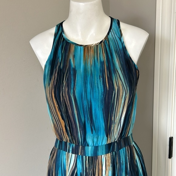 Paper Crown Striped Blue and Tan Midi Dress - Picture 5 of 16